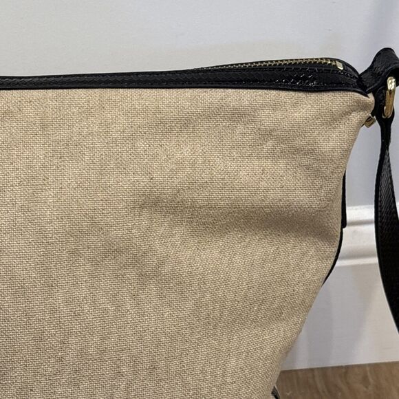 Nine West Canvas Shoulder Bag Black Patent Leather Nailhead Trim Tassle 10x12 - Picture 6 of 16